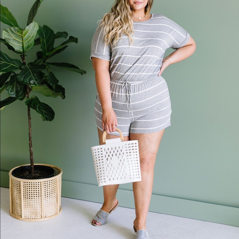 Comfort Stripes Romper in Heather Gray - Picture 3 of 9